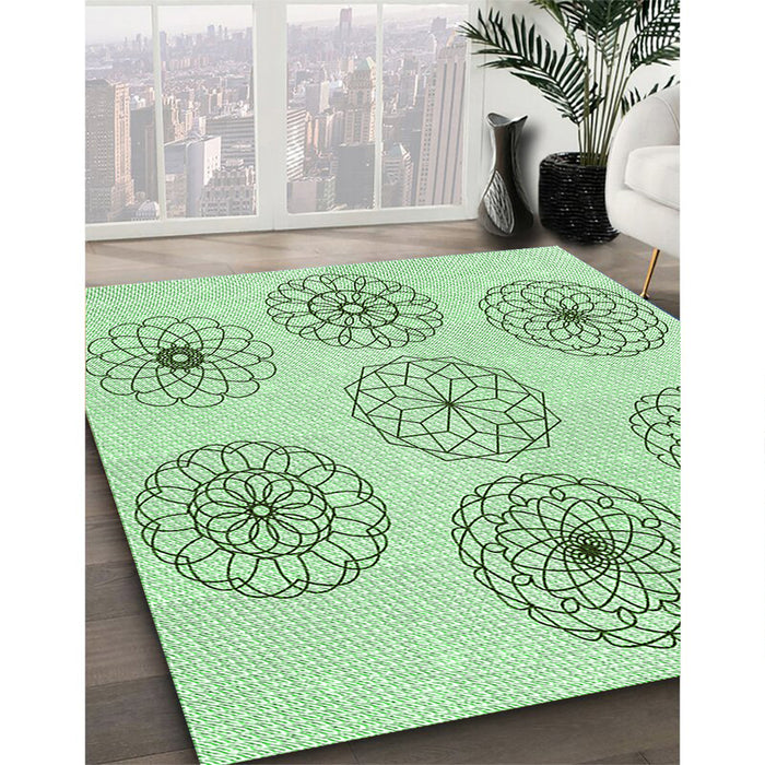 Patterned Mint Green Rug in Family Room, pat1619grn