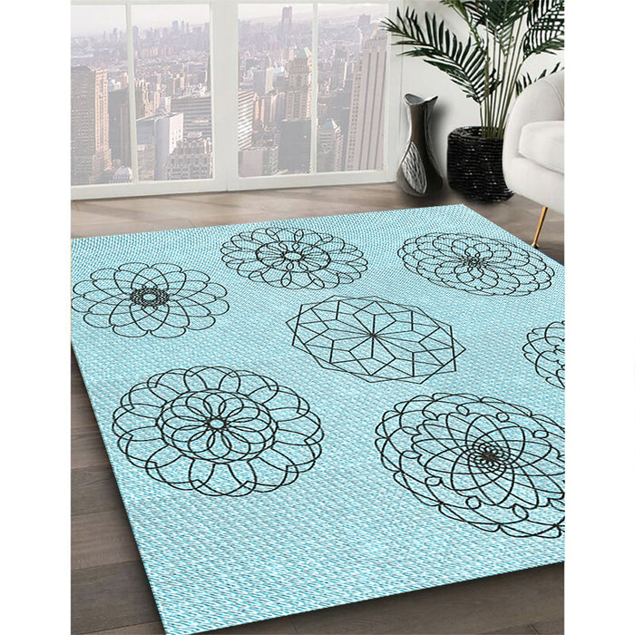 Patterned Electric Blue Rug in Family Room, pat1619lblu