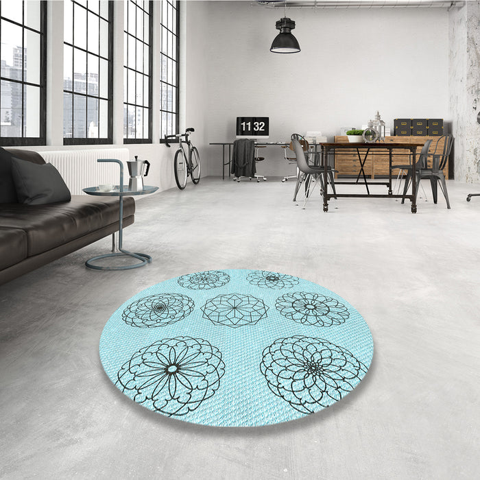 Round Patterned Electric Blue Rug in a Office, pat1619lblu