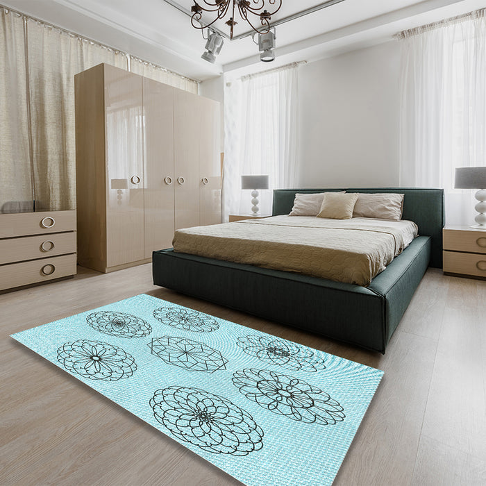 Patterned Electric Blue Rug in a Bedroom, pat1619lblu