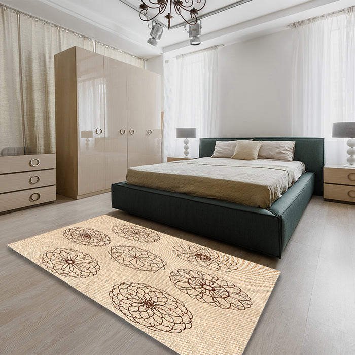 Patterned Peru Brown Rug in a Bedroom, pat1619org