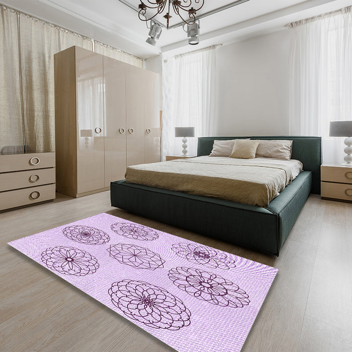 Round Machine Washable Transitional Orchid Purple Rug in a Office, wshpat1619pur