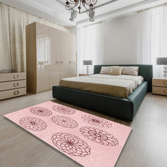 Round Machine Washable Transitional Pink Rug in a Office, wshpat1619rd