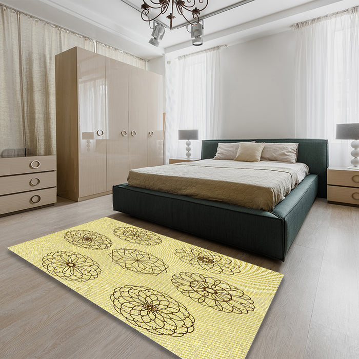 Patterned Sun Yellow Rug in a Bedroom, pat1619yw