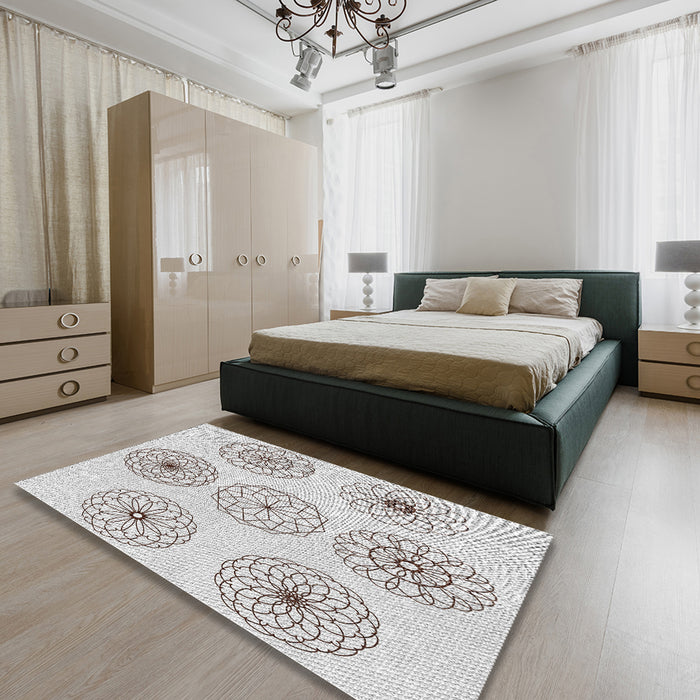 Patterned Off-White Novelty Rug in a Bedroom, pat1619