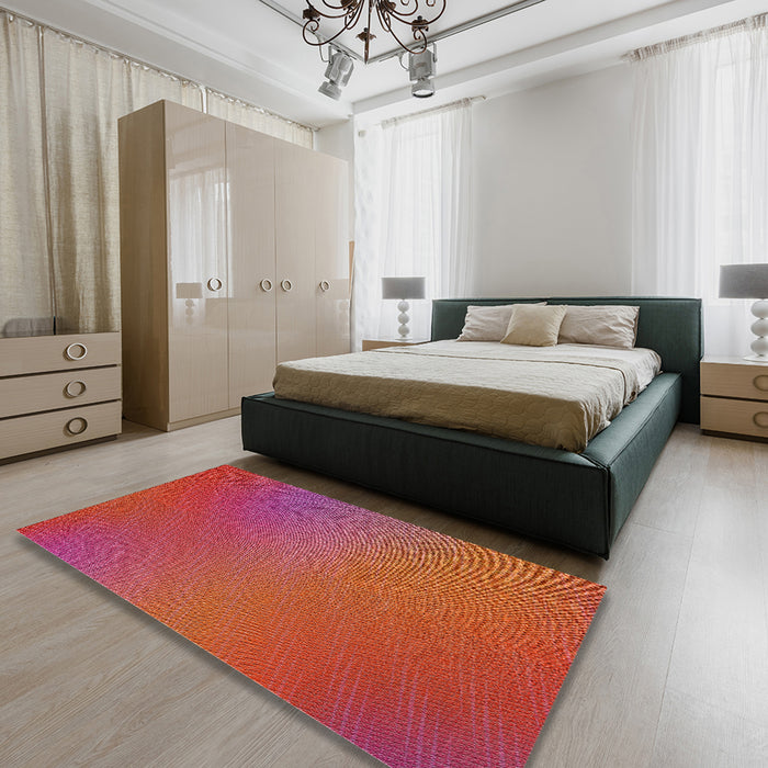 Patterned Red Novelty Rug in a Bedroom, pat161