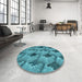 Round Patterned Teal Green Rug in a Office, pat162lblu