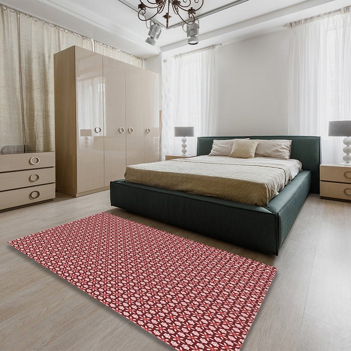 Round Machine Washable Transitional Tomato Red Rug in a Office, wshpat1621rd