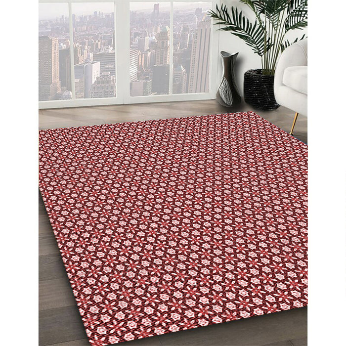Patterned Tomato Red Rug in Family Room, pat1621rd