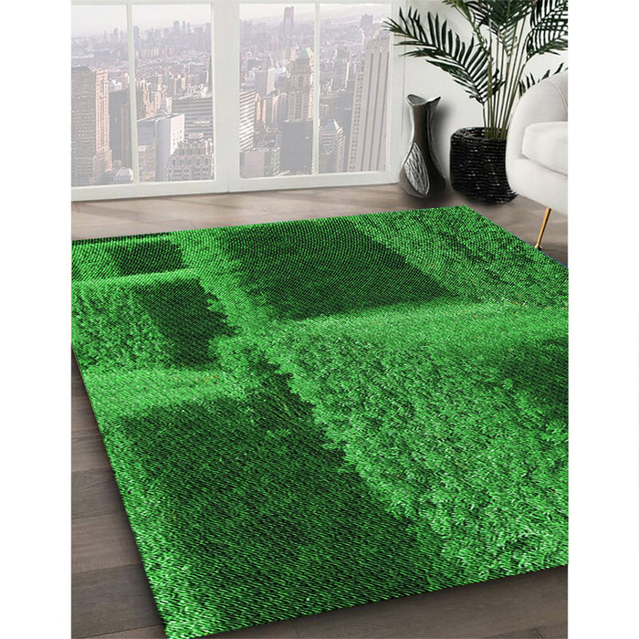 Patterned Deep Emerald Green Rug in Family Room, pat1624grn