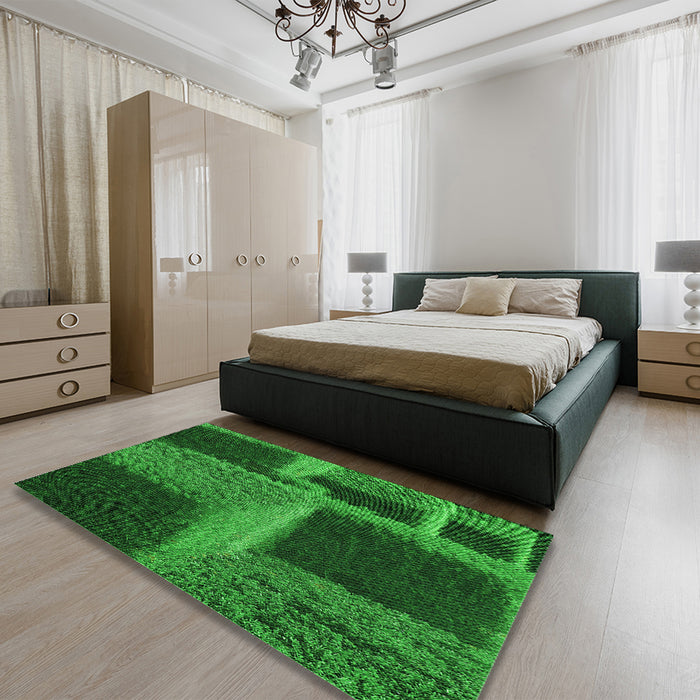 Round Machine Washable Transitional Deep Emerald Green Rug in a Office, wshpat1624grn