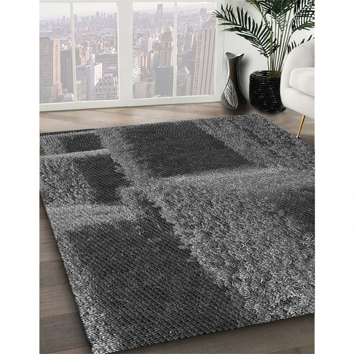 Patterned Charcoal Black Rug in Family Room, pat1624gry