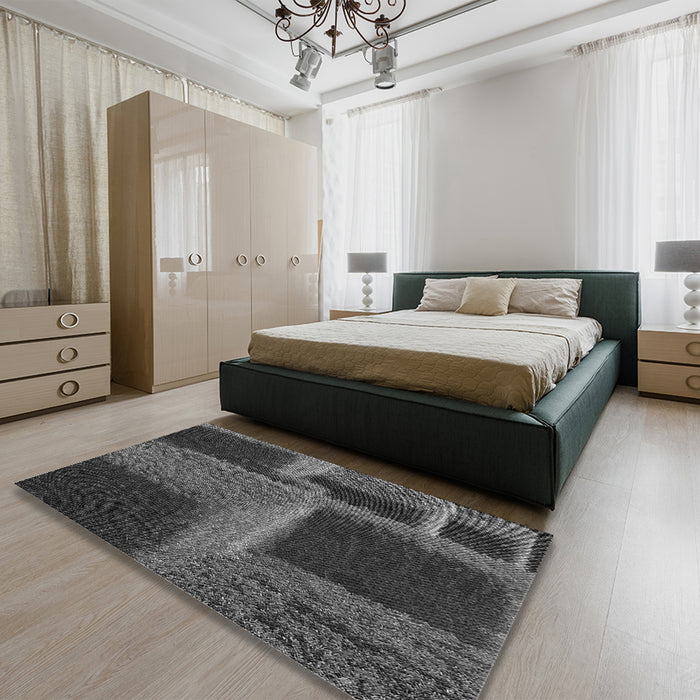 Patterned Charcoal Black Rug in a Bedroom, pat1624gry