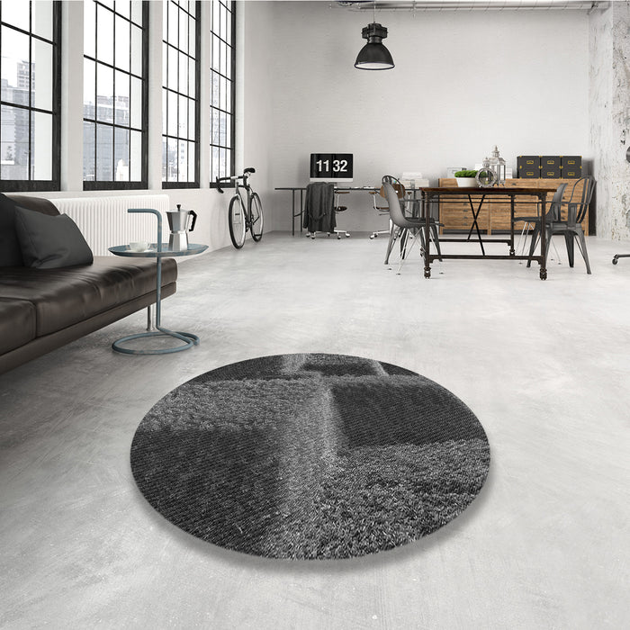Round Patterned Charcoal Black Rug in a Office, pat1624gry