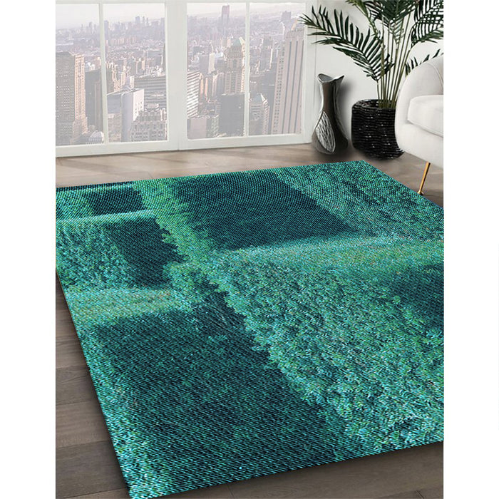 Patterned Medium Teal Green Rug in Family Room, pat1624lblu