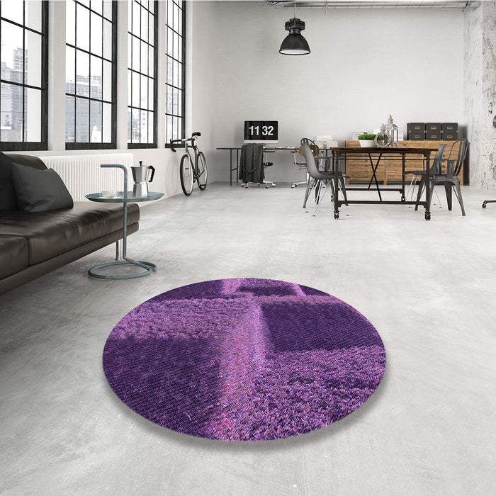 Round Patterned Purple Rug in a Office, pat1624pur