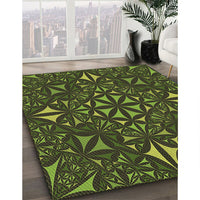 Patterned Dark Forest Green Rug, pat1625brn