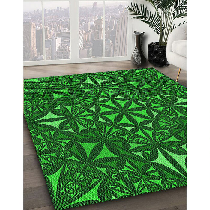 Patterned Deep Emerald Green Rug in Family Room, pat1625grn
