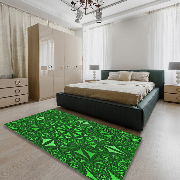 Round Machine Washable Transitional Deep Emerald Green Rug in a Office, wshpat1625grn