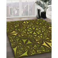 Patterned Dark Yellow Green Rug, pat1625org