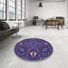 Round Patterned Blue Rug in a Office, pat1625pur