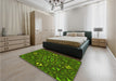 Patterned Dark Forest Green Rug in a Bedroom, pat1625yw