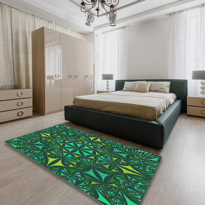 Patterned Lime Green Novelty Rug in a Bedroom, pat1625