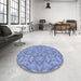 Round Patterned Denim Blue Rug in a Office, pat1626blu