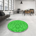 Round Patterned Lime Green Rug in a Office, pat1626grn