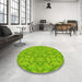 Round Patterned Apple Green Rug in a Office, pat1626yw