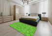 Machine Washable Transitional Emerald Green Rug in a Bedroom, wshpat1626