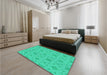 Patterned Spring Green Rug in a Bedroom, pat1627lblu