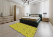 Patterned Dark Golden Brown Rug in a Bedroom, pat1627org