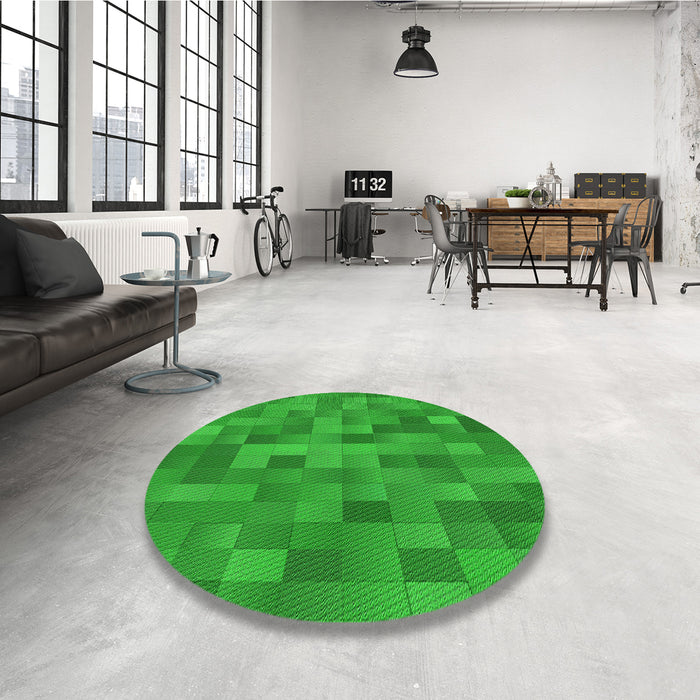 Round Patterned Green Rug in a Office, pat1628grn