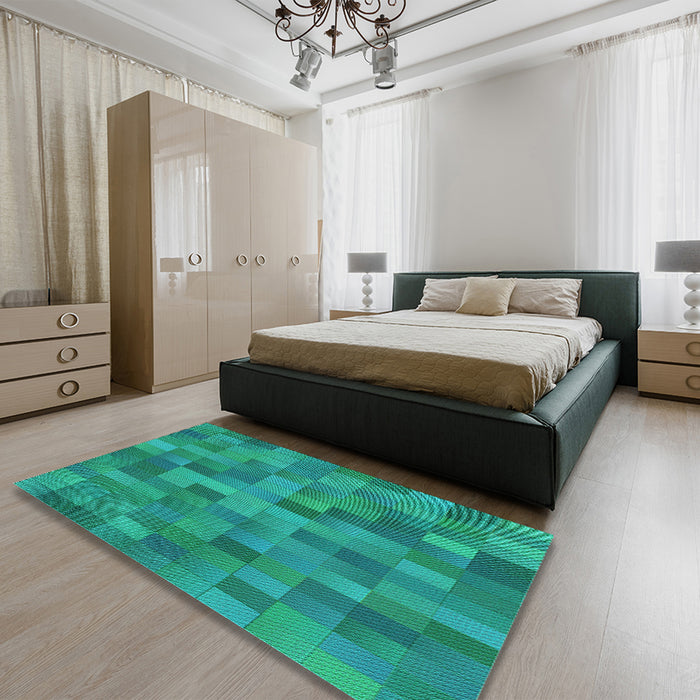 Round Machine Washable Transitional Medium Spring Green Rug in a Office, wshpat1628lblu