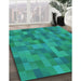 Patterned Medium Spring Green Rug in Family Room, pat1628lblu