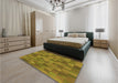 Patterned Dark Bronze Brown Rug in a Bedroom, pat1628org