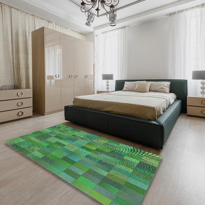 Machine Washable Transitional Green Rug in a Bedroom, wshpat1628