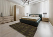 Round Machine Washable Transitional Midnight Gray Rug in a Office, wshpat1629brn