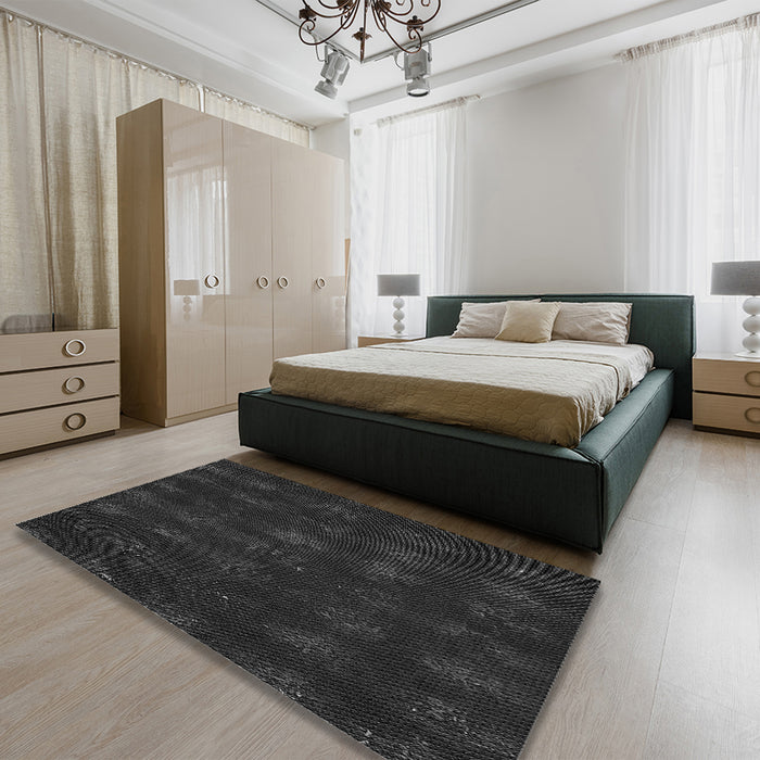 Round Machine Washable Transitional Midnight Gray Rug in a Office, wshpat1629gry