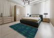Round Machine Washable Transitional Teal Green Rug in a Office, wshpat1629lblu