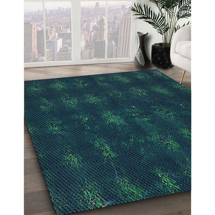 Machine Washable Transitional Teal Green Rug in a Family Room, wshpat1629lblu