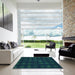 Machine Washable Transitional Teal Green Rug in a Kitchen, wshpat1629lblu