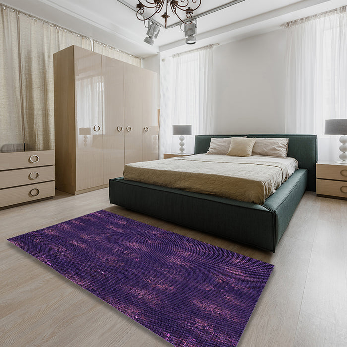 Round Machine Washable Transitional Deep Purple Rug in a Office, wshpat1629pur