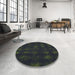 Round Patterned Black Abstract Machine Washable Rug in a Office, wshpat1629