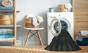 Patterned Black Abstract Machine Washable Rug in a Washing Machine, wshpat1629