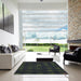 Square Patterned Black Abstract Machine Washable Rug in a Living Room, wshpat1629
