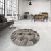 Round Machine Washable Transitional Black Rug in a Office, wshpat162