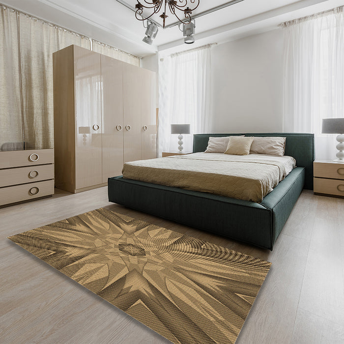 Patterned Red Brown Rug in a Bedroom, pat163brn