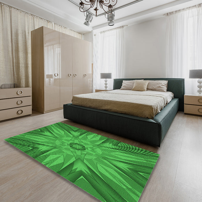 Patterned Green Rug in a Bedroom, pat163grn